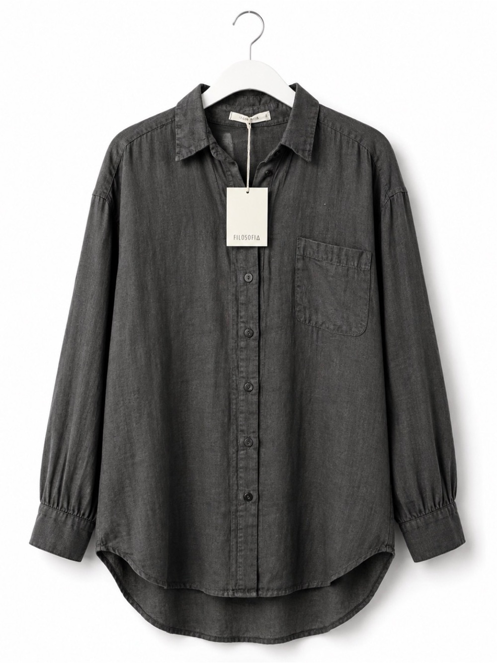 NWT Filosofia 100% Linen Charcoal High Low Button Down Shirt Small